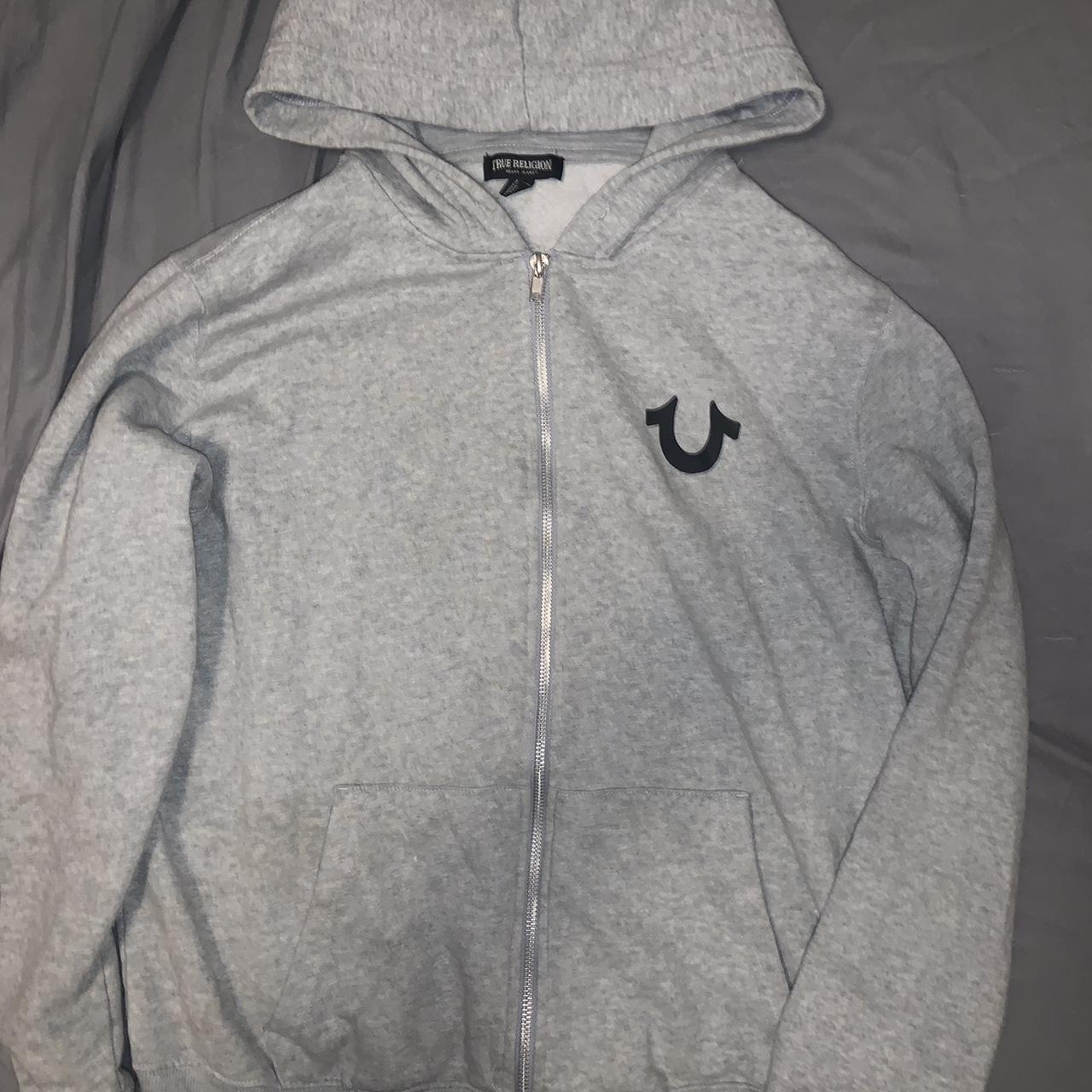 Grey true religion zip up hoodie - Depop