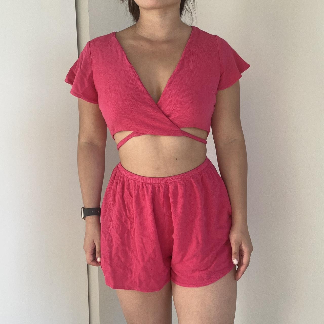hot pink romper * barbie pink lulus open cross... - Depop