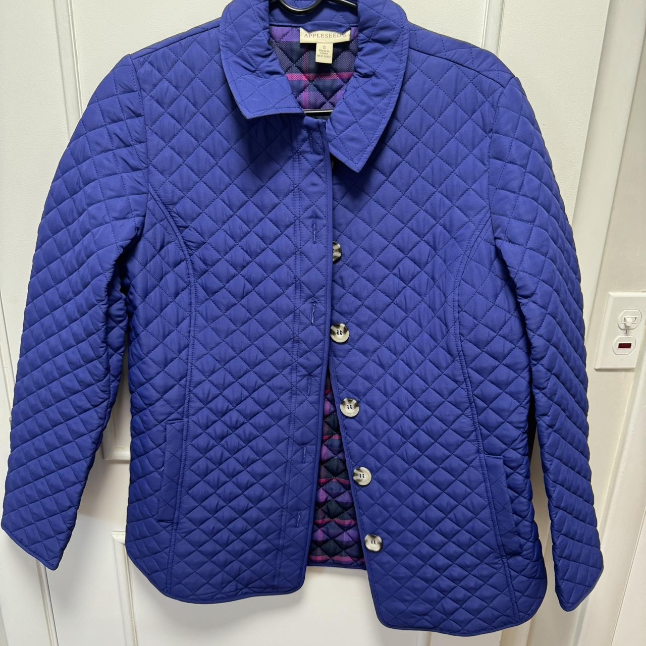 NWOT APPLESEEDS Purple quilted jacket with a plaid. Depop