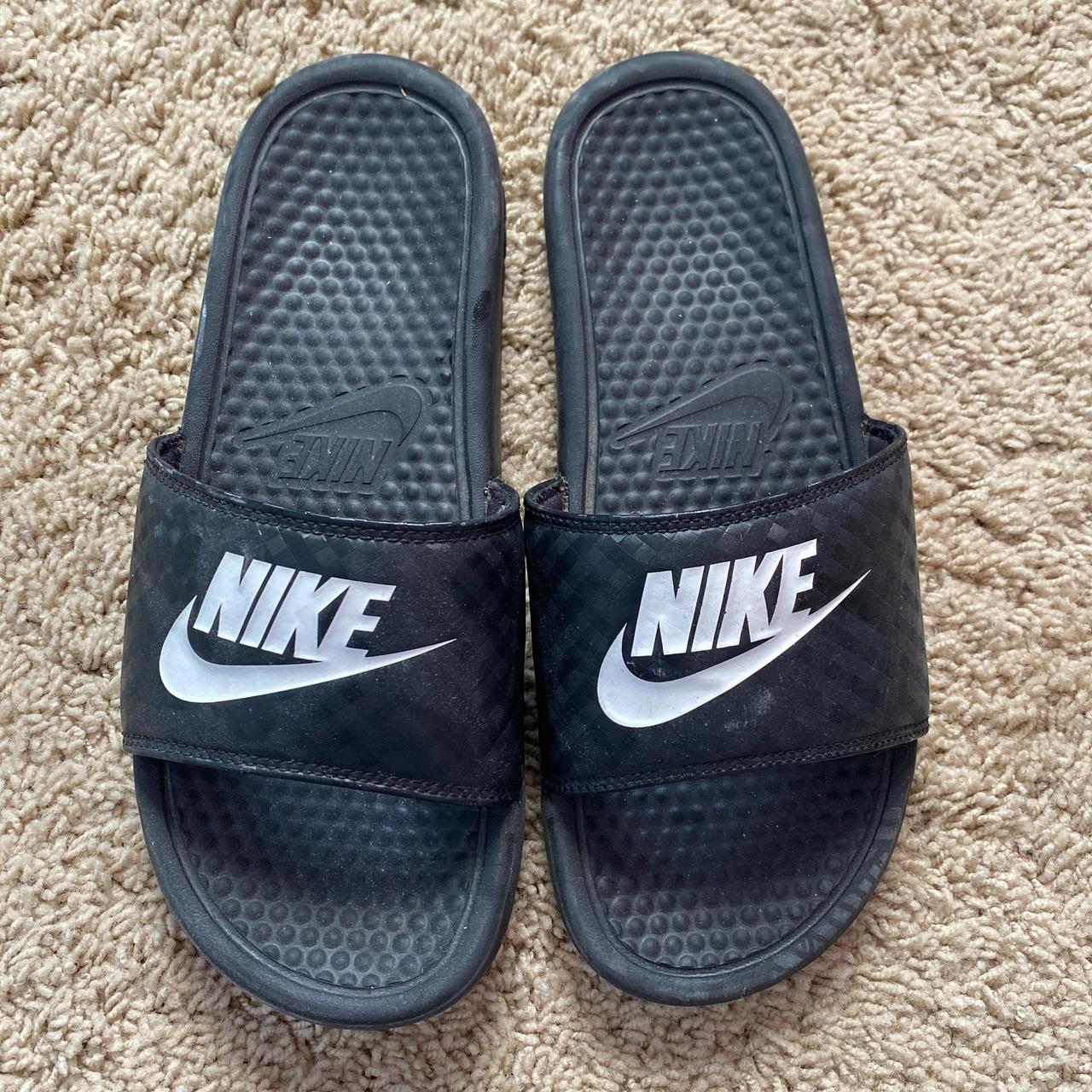 black nike slides, women’s size 9 - Depop