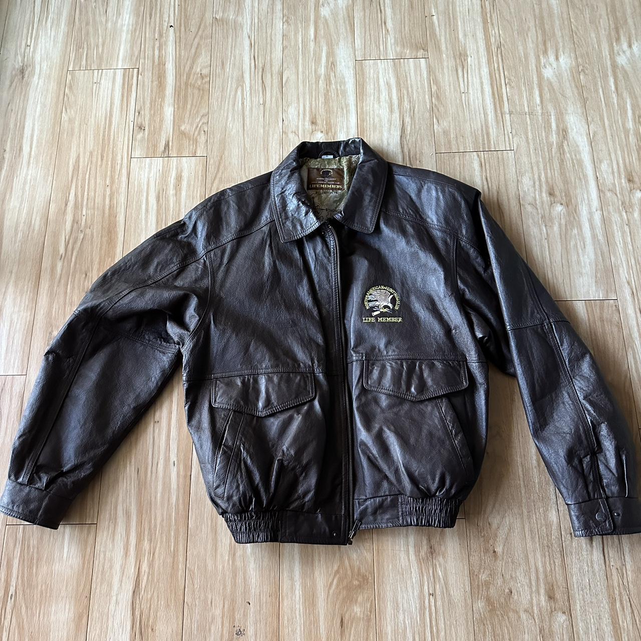 Vintage hunting leather jacket Beautiful map Depop
