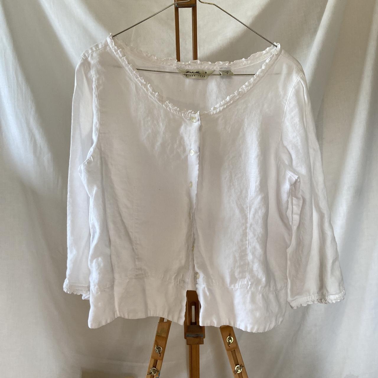 Eddie Bauer white linen top Button up with cute... - Depop