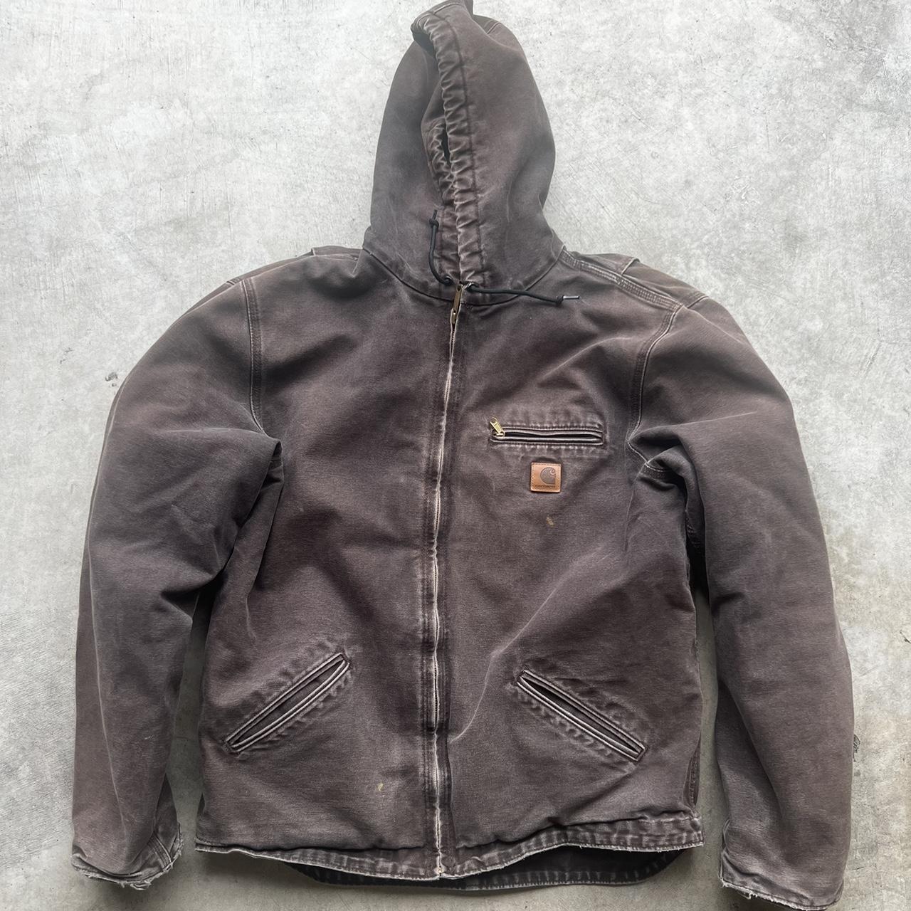 Carhartt Faded Hooded Jacket Size LT, Sherpa Lined,... - Depop