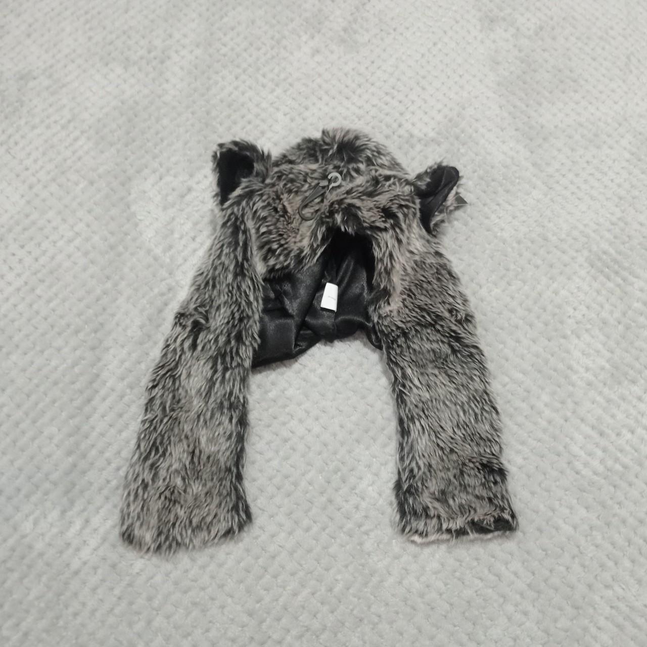 Y2k deadstock fuzzy fluffy ear hat wolf emo scene... - Depop