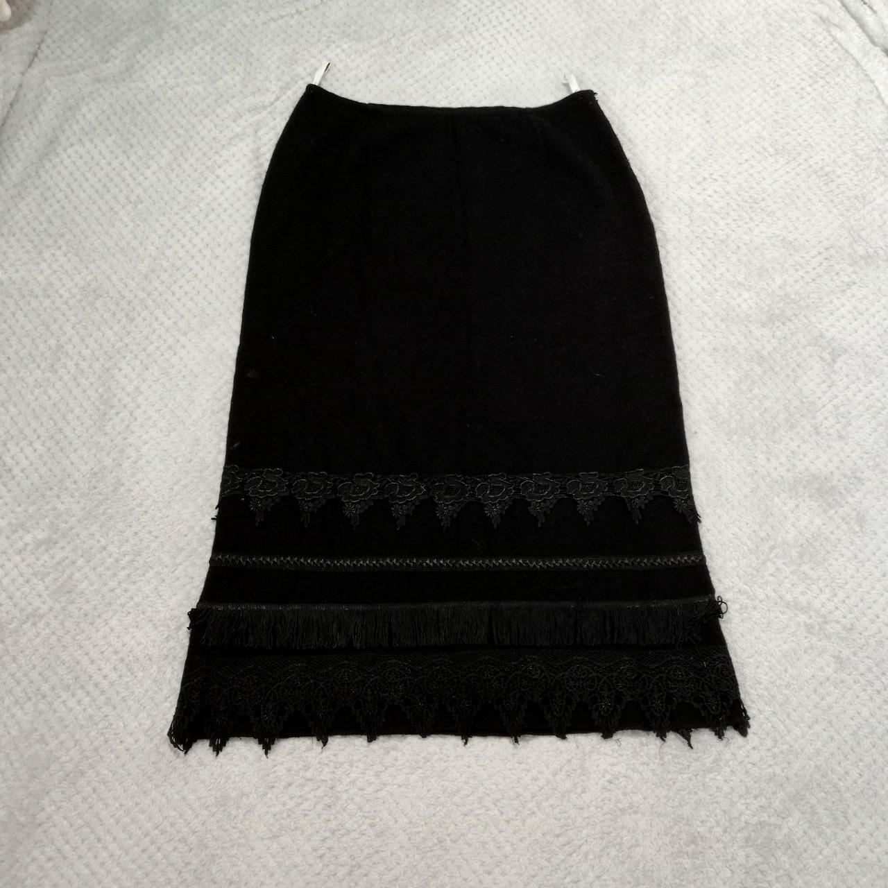 Vintage kaliko black lace fringe trim maxi skirt... - Depop