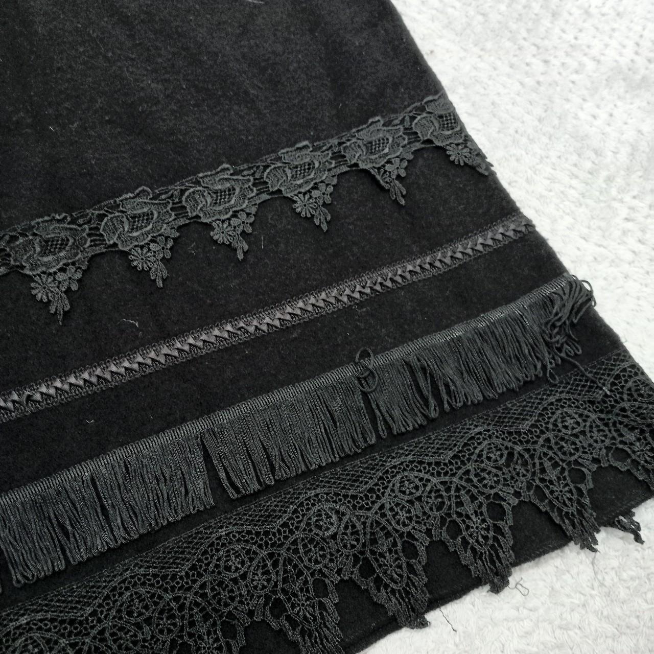 Vintage kaliko black lace fringe trim maxi skirt... - Depop