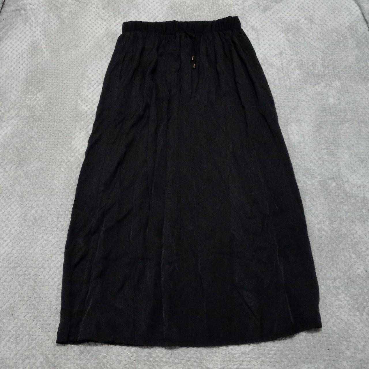 Y2k next black flowy maxi skirt with drawstring... - Depop