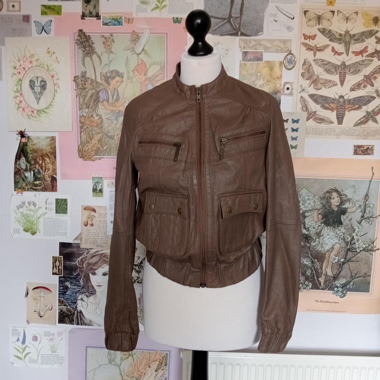 Y2k warehouse brown real leather fitted cropped... Depop