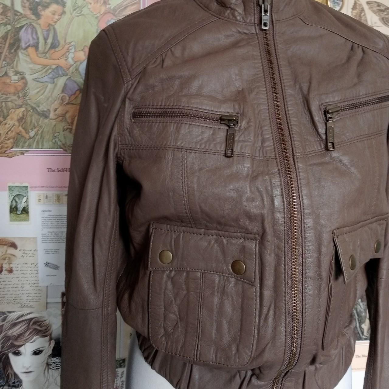 Y2k warehouse brown real leather fitted cropped... Depop