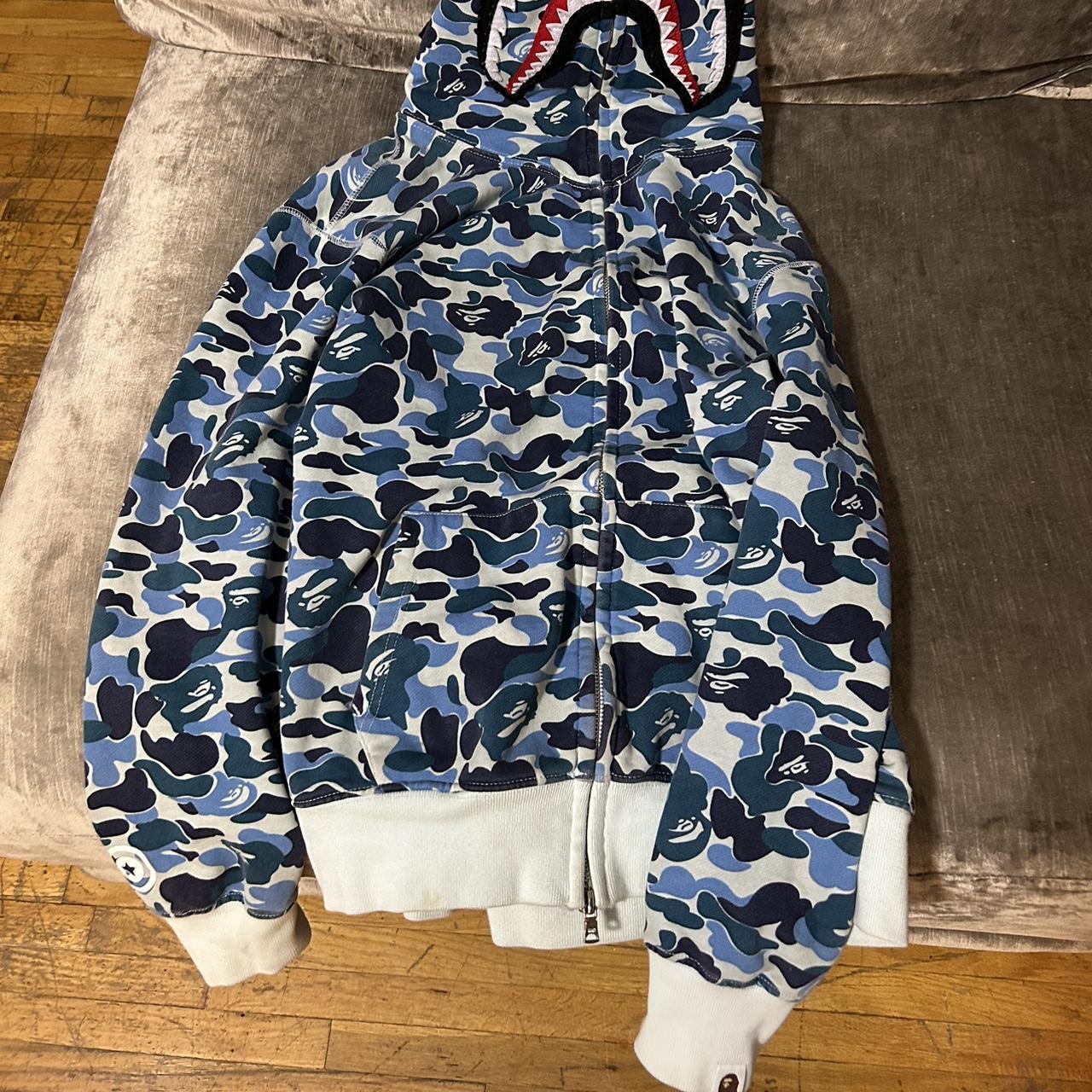 BAPE Big ABC Camo Shark Full Zip Hoodie blue Depop