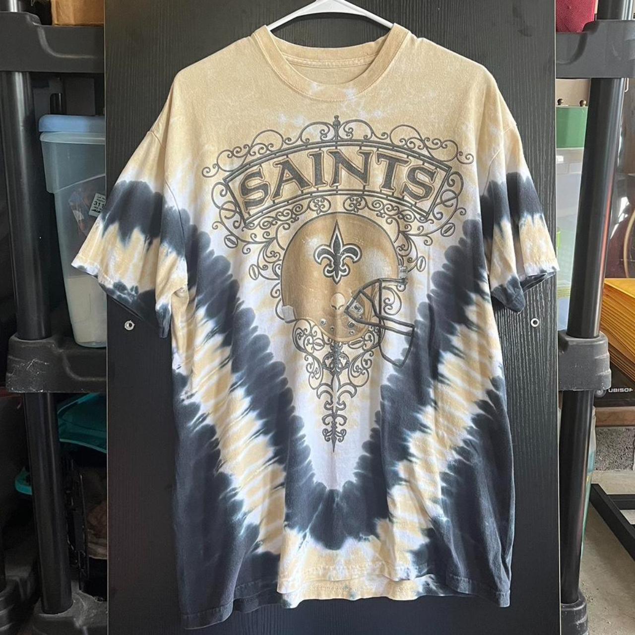 New Orleans Saints Shirt Mens Medium Gold Tie Dye Majestic