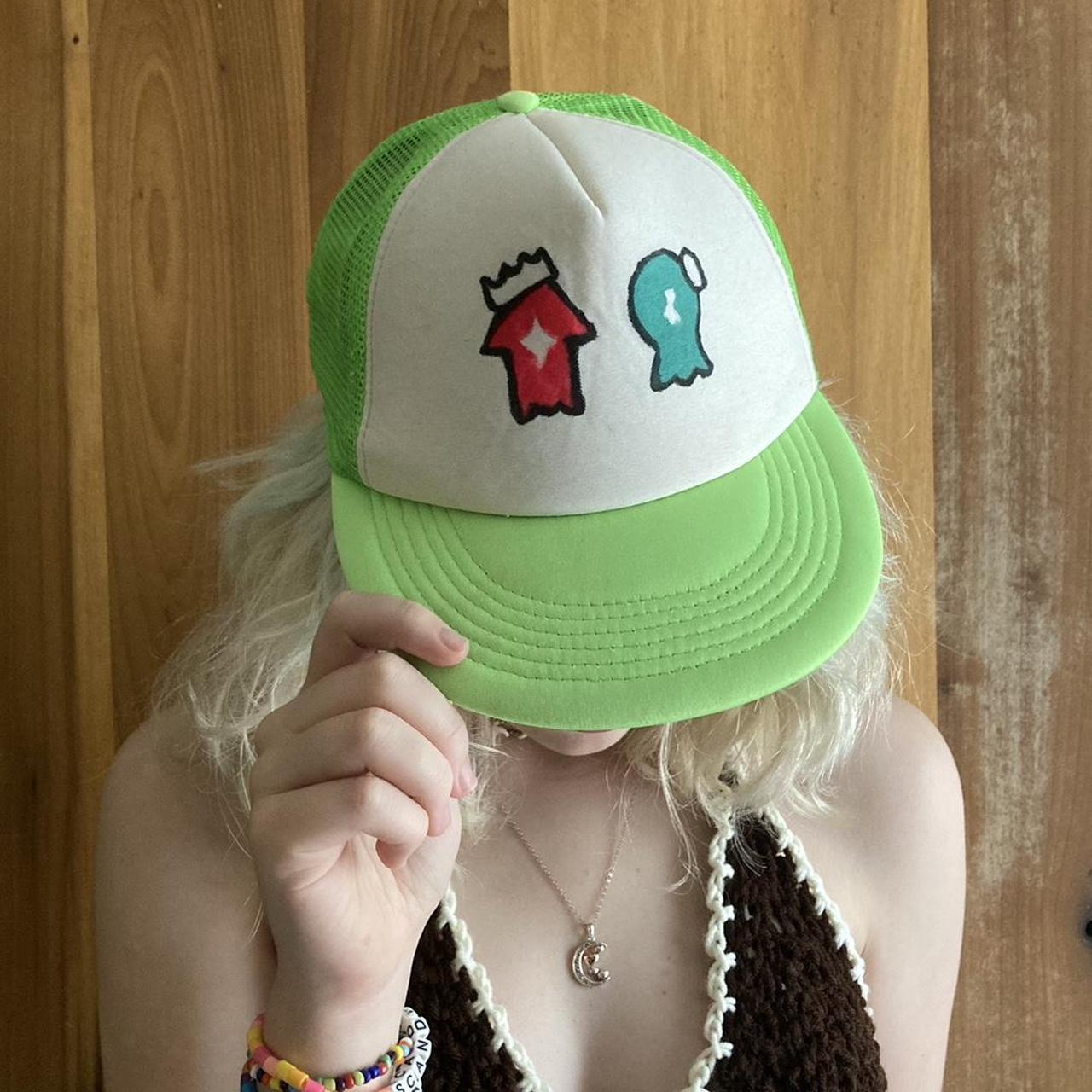 Flat bill neon green baseball hat. Hand painted... Depop