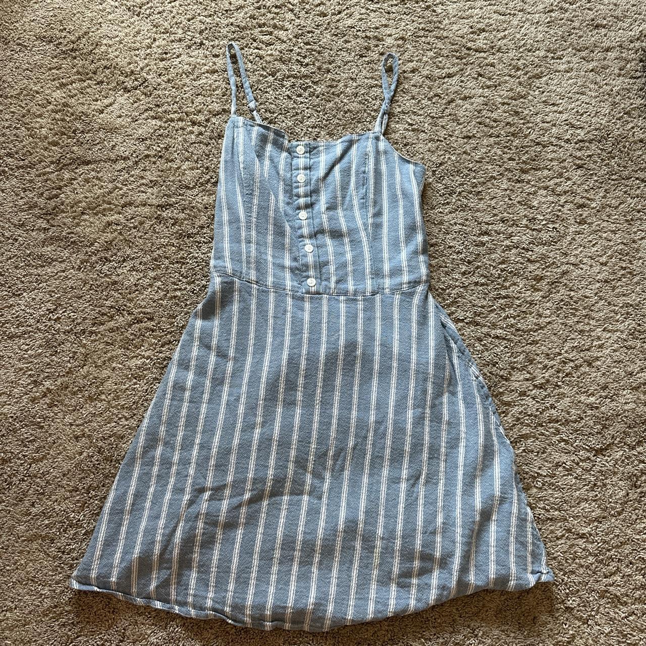 blue and white striped hollister dress adjustable... - Depop