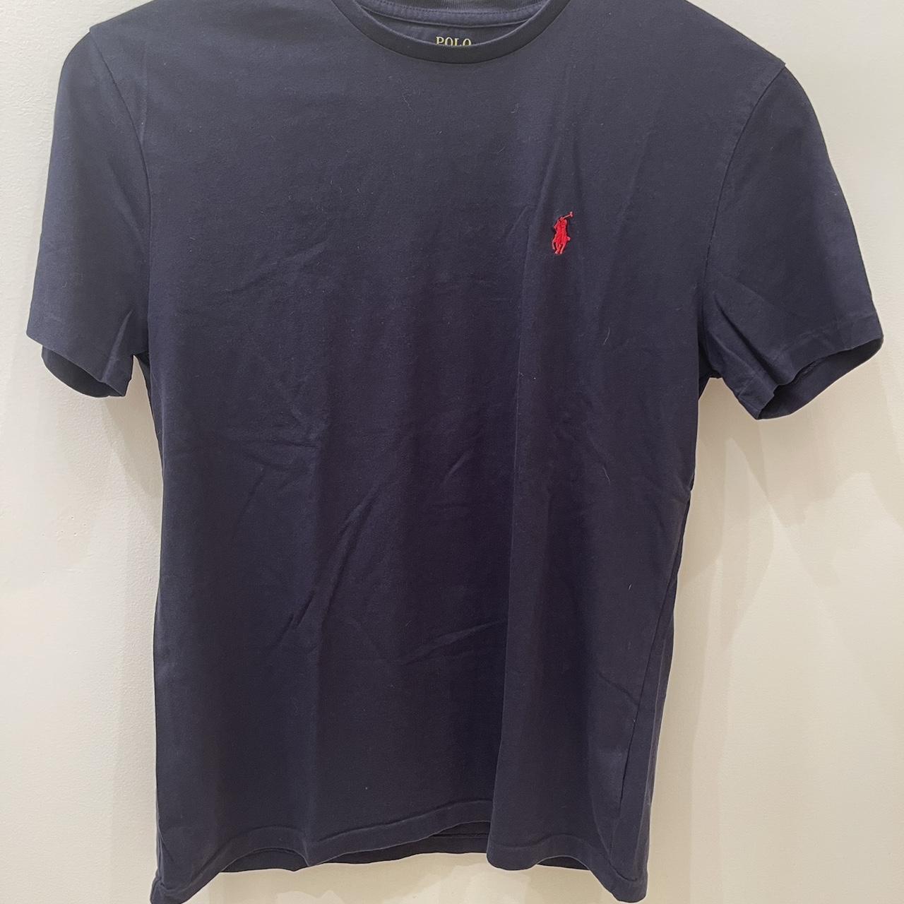 navy blue polo shirt with red horse