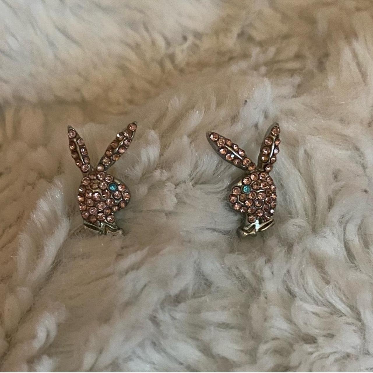 playboy pink stud earrings rhinestone pink bunny... Depop