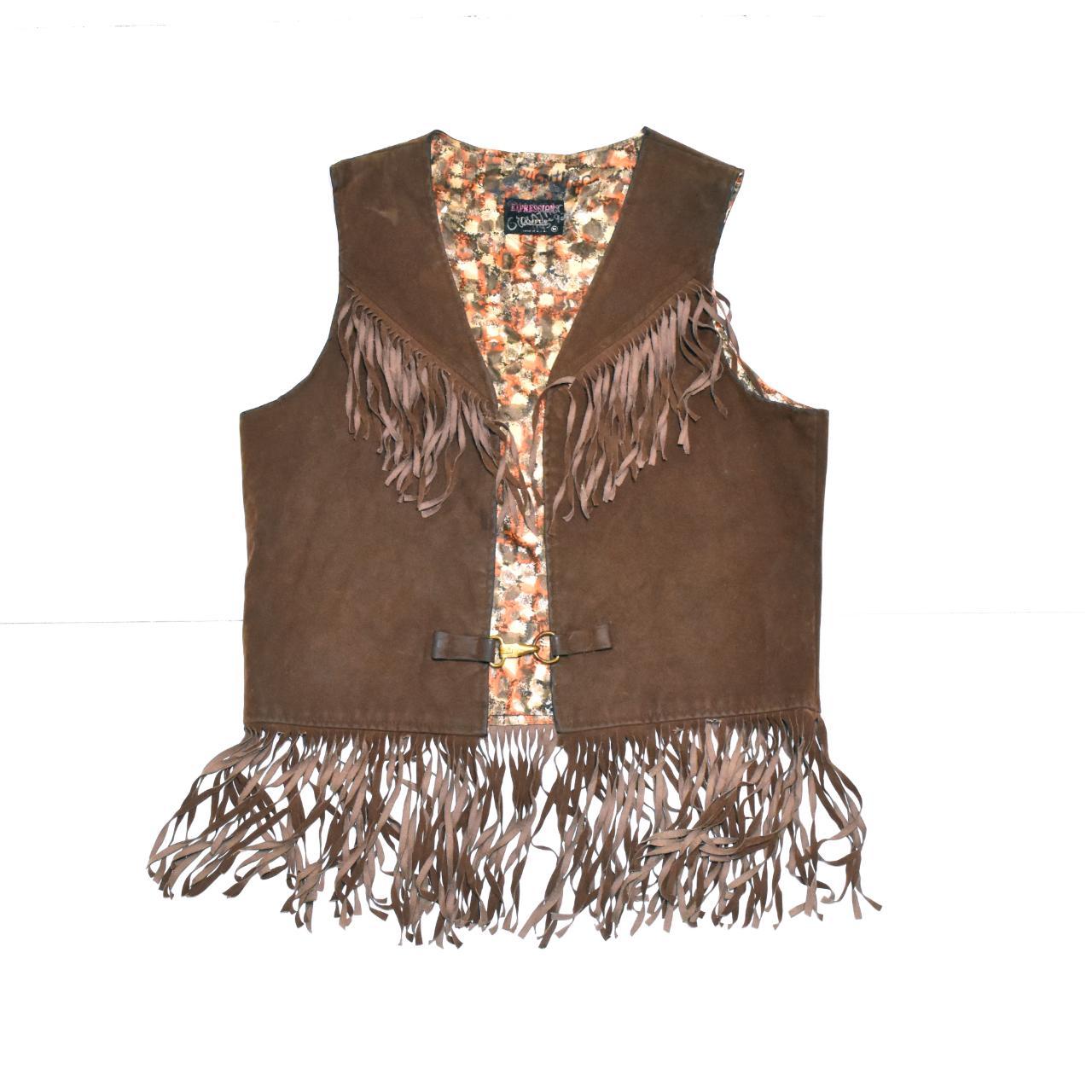 70s Brown Suede Leather Fringe Vest - Women's... - Depop