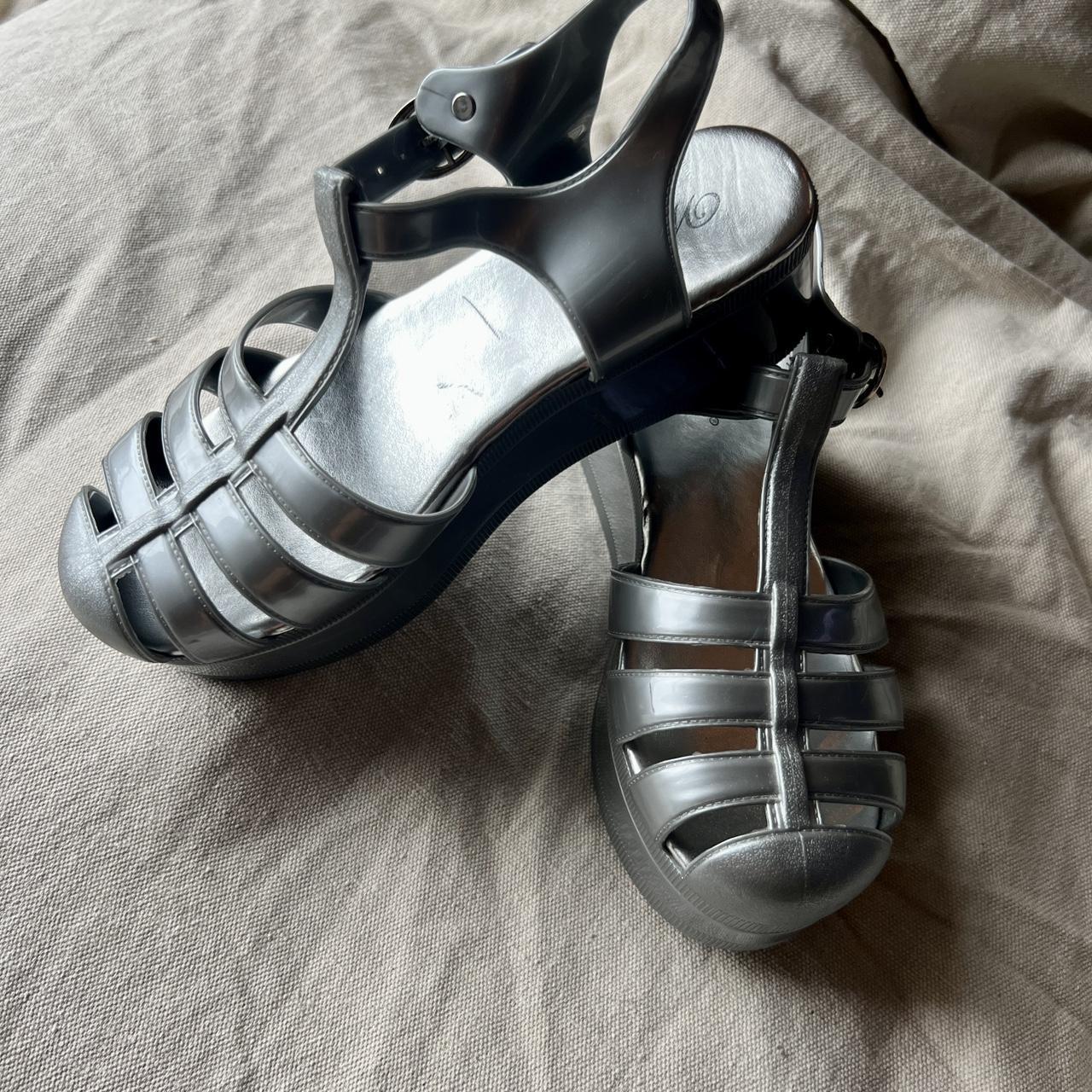 Wanted jelly platform shoes. Silver metallic. Gummy... Depop