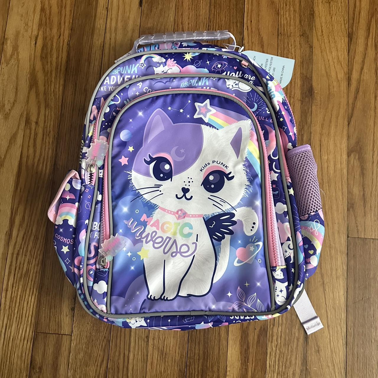 Girls Backpack Kids Backpacks for Girls Cute Cat Backpack for Girls Kawaii  Backpack for Preschool Elementary Kindergarten,Light Purple Color,Large