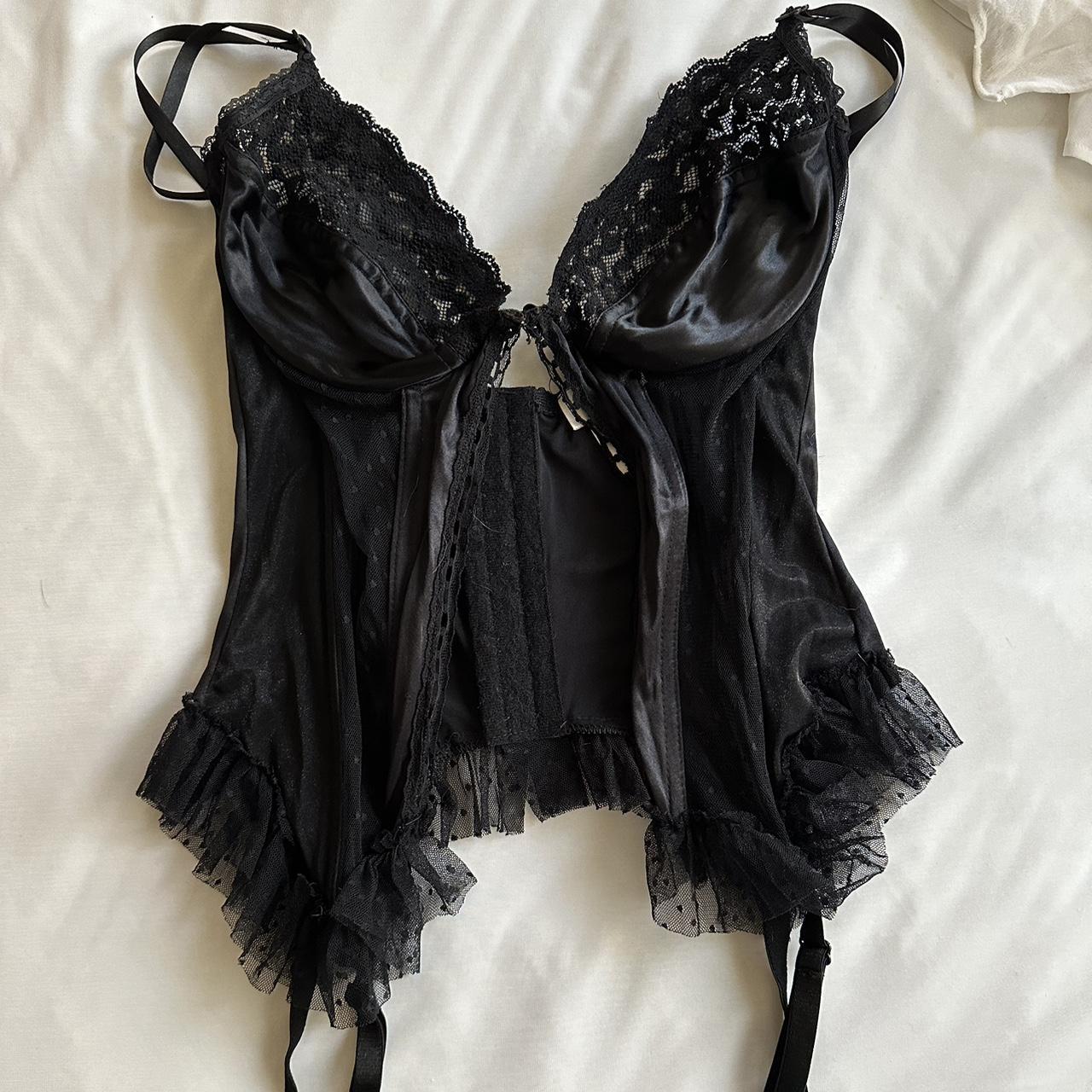 black corset like lingerie it has garter strings at... - Depop