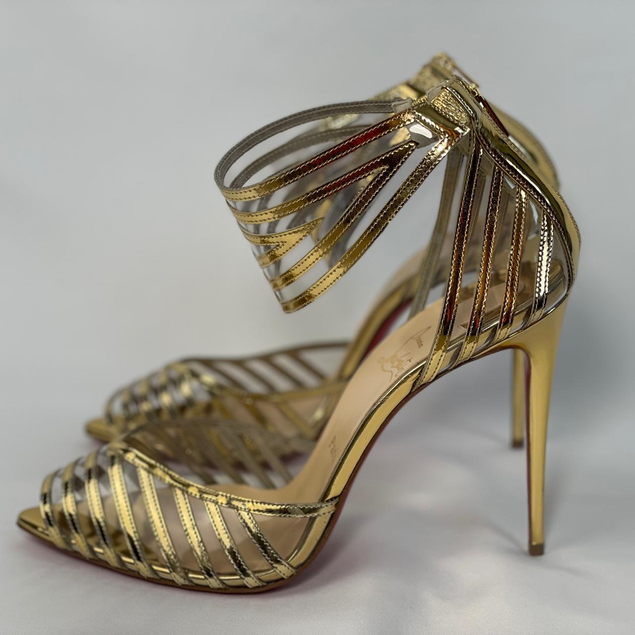 Christian louboutin gold strappy sales heels