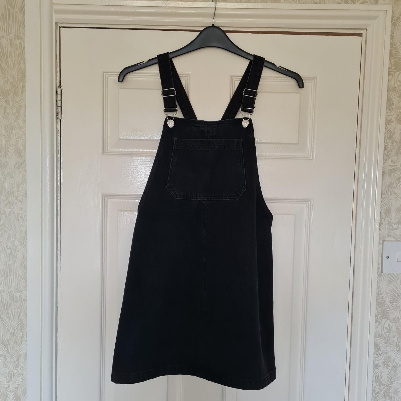 Topshop Moto black denim pinafore dress. Size