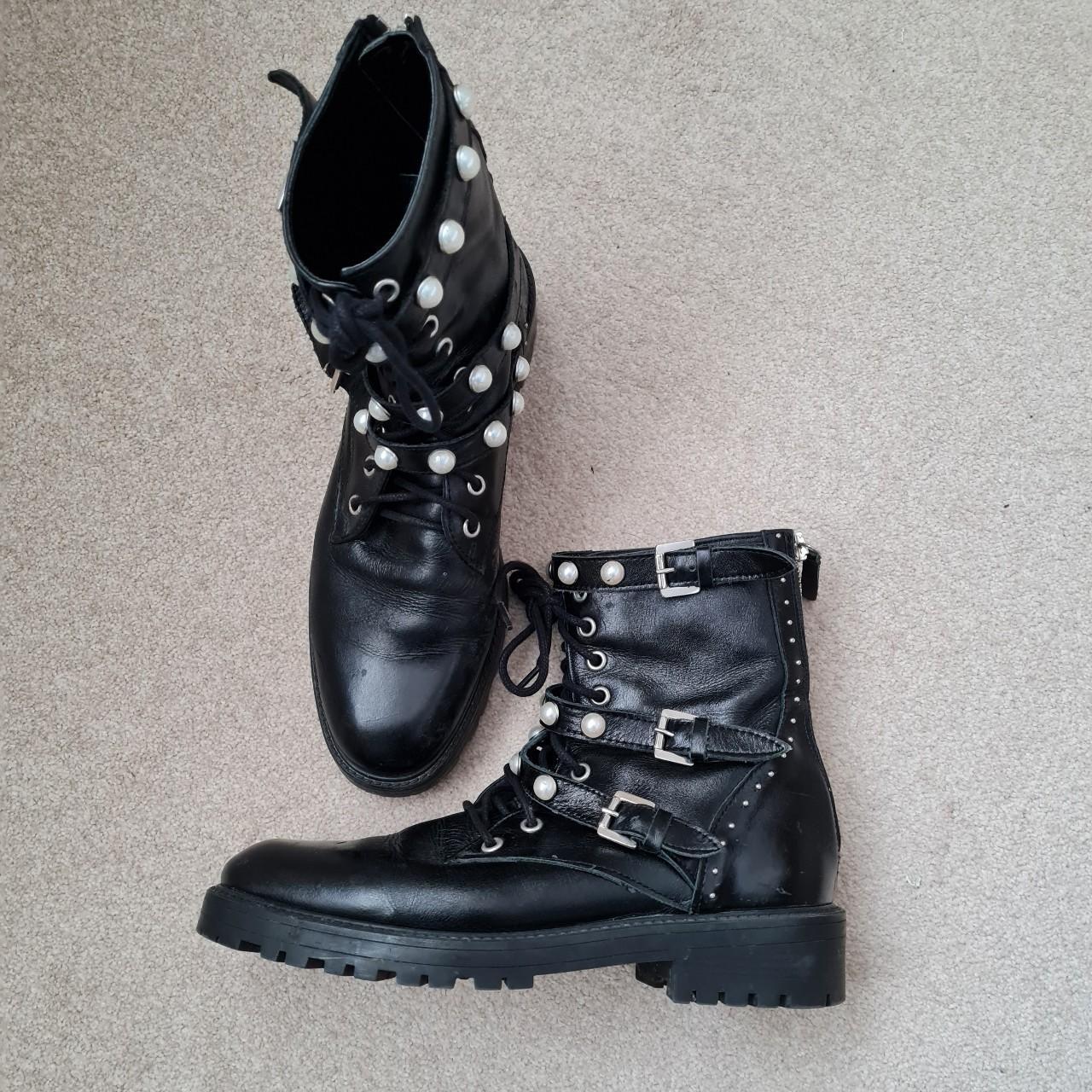 Zara Basic Collection pearl biker boots. Back zip.