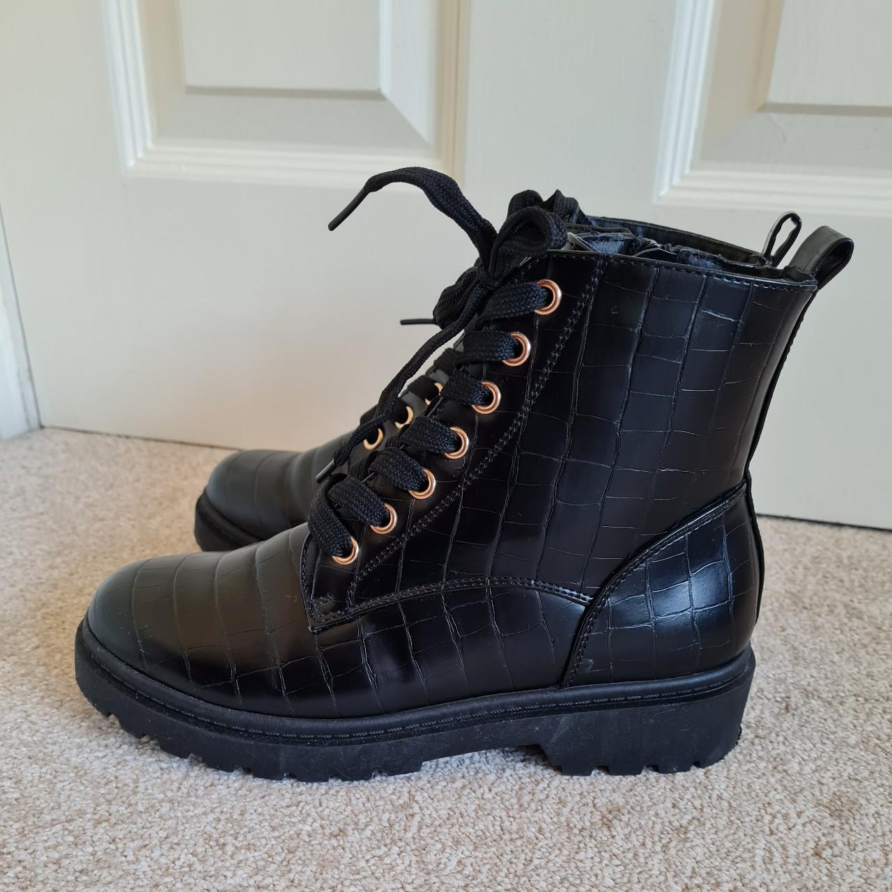 New Look high shine Croc print combat boots with. Depop