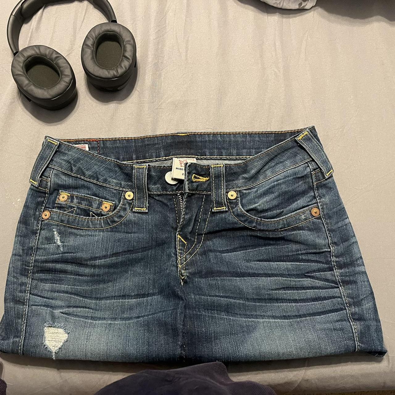 true religion mini skirt size 27 fits like a... Depop