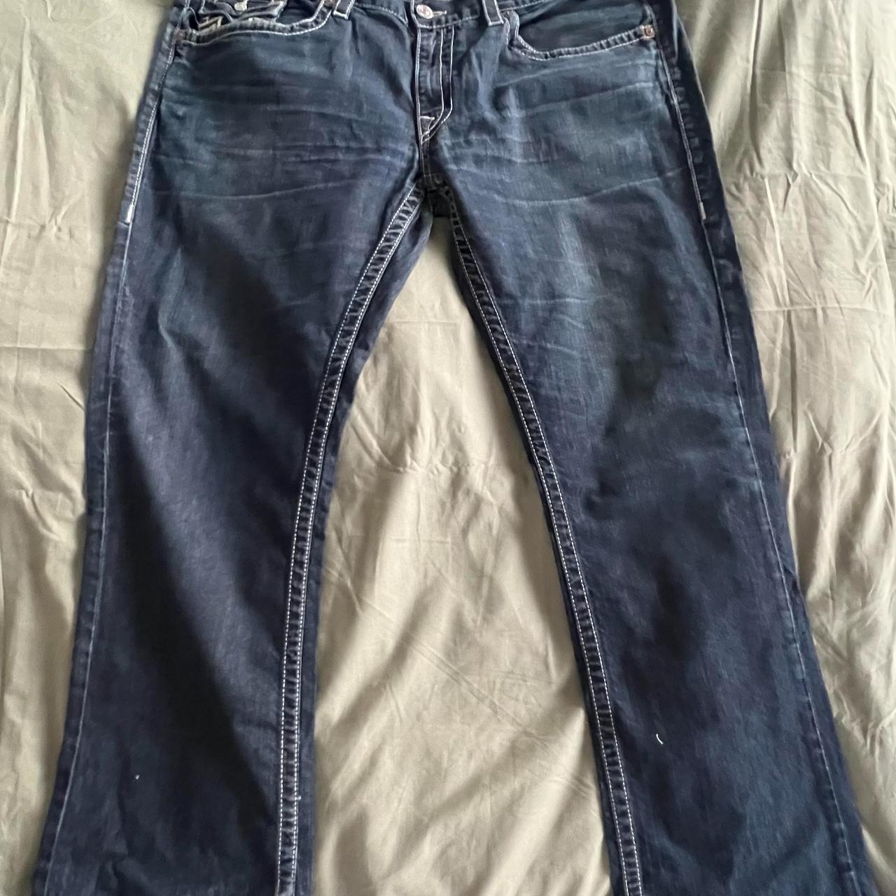 navy true religion jeans size 42 worn once small... - Depop