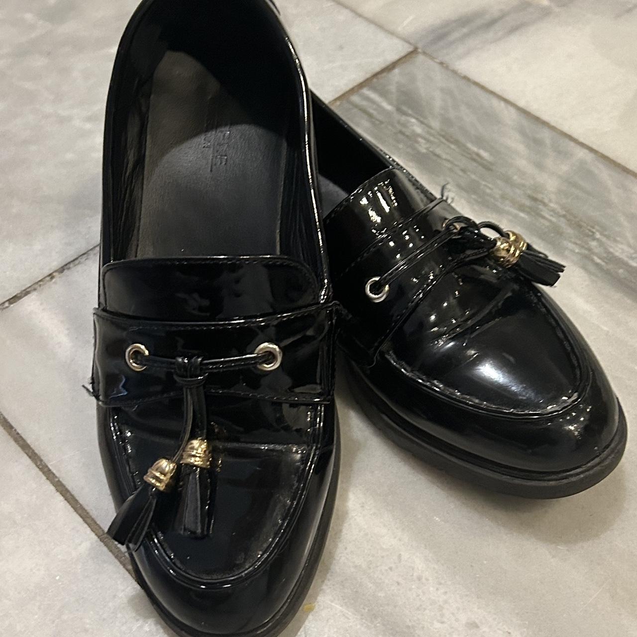 full patent black loafers