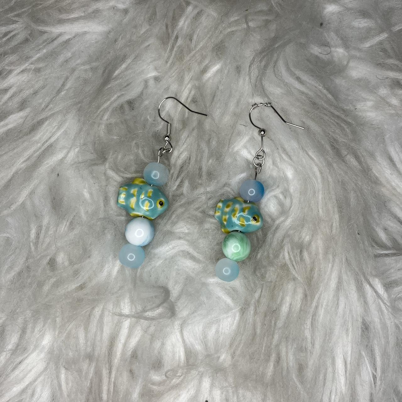 Mickey Mouse Light Blue Ears Earrings Fish Hook Studs - Depop