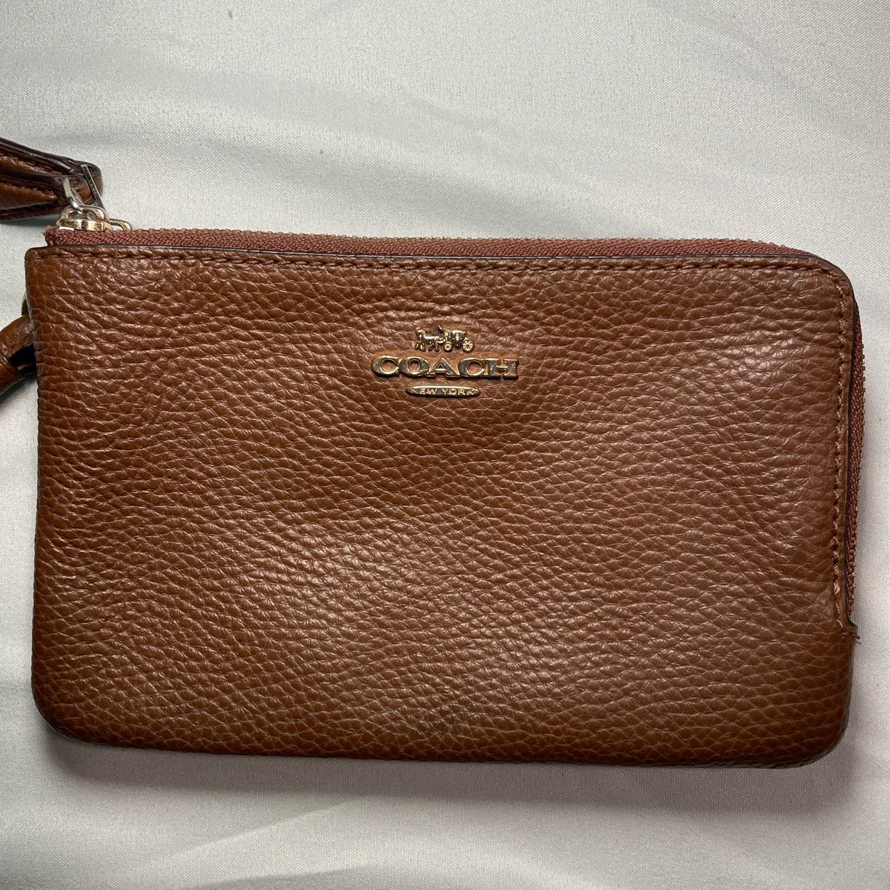Vintage Coach Wristlet. Two pockets: one with clasp; - Depop