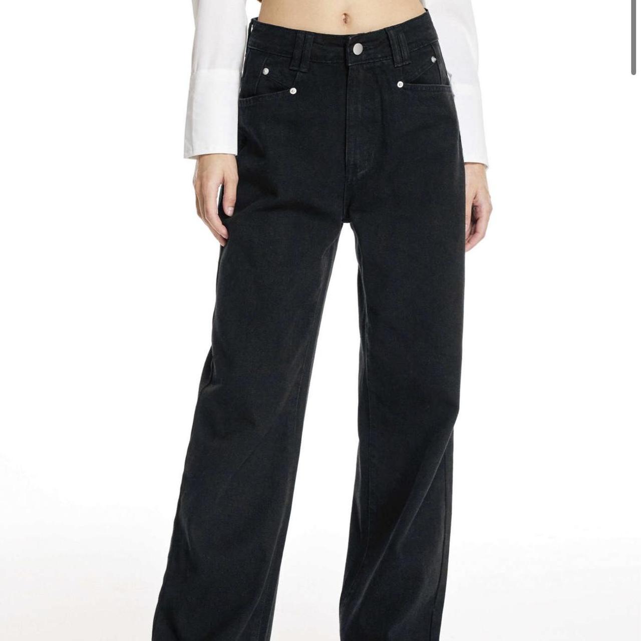 XS cider black “denim high waist wide leg jeans”... Depop