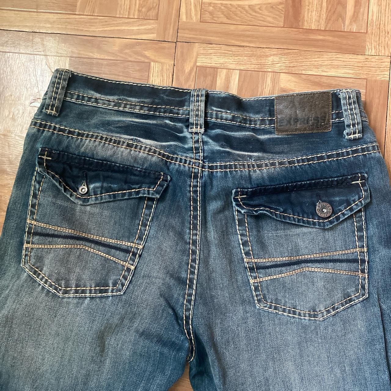 Y2K Flared Blue Denim Washed Express Jeans Size Depop