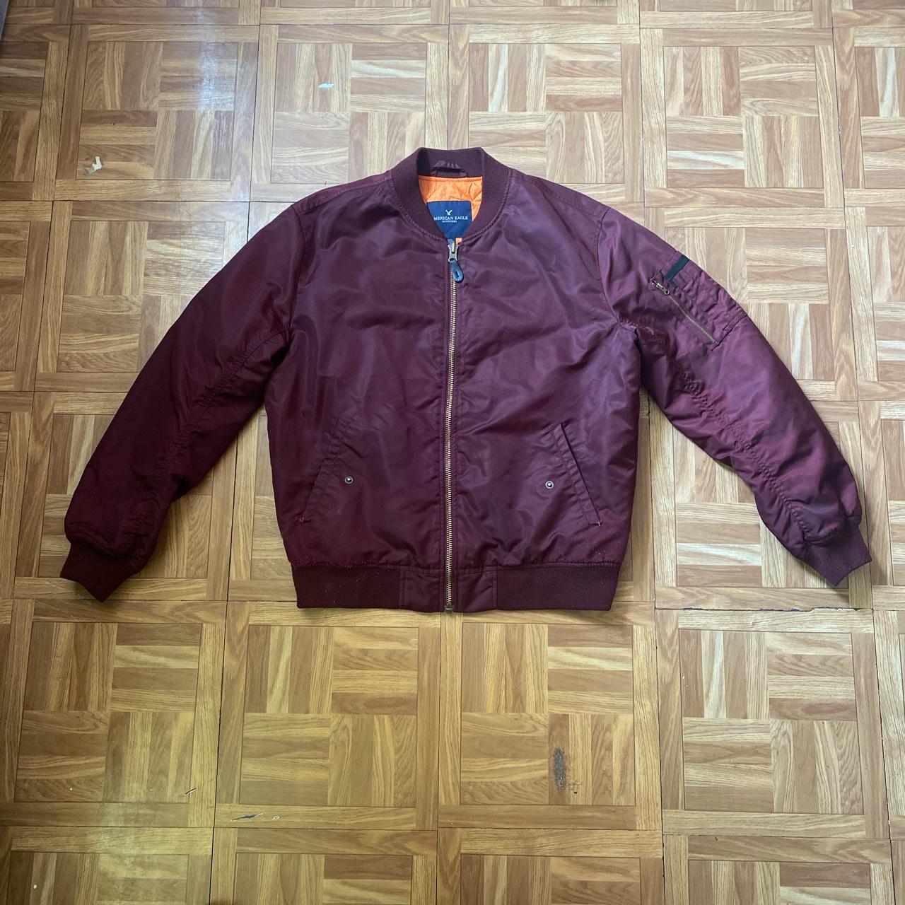 American Eagle Outfitters Men's Burgundy and Orange Jacket | Depop