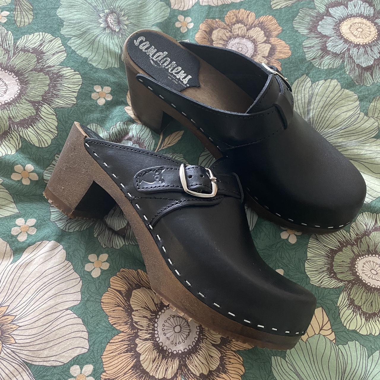 Brand new Sangrens leather clogs with wood heel.... - Depop
