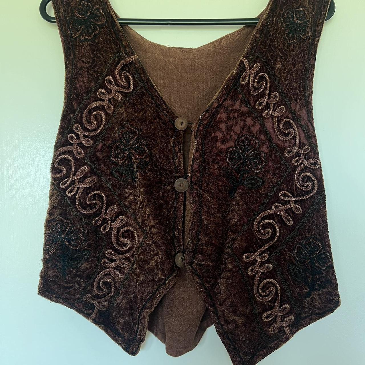 Velvet embroidered chocolate brown vest/top. Can be... - Depop