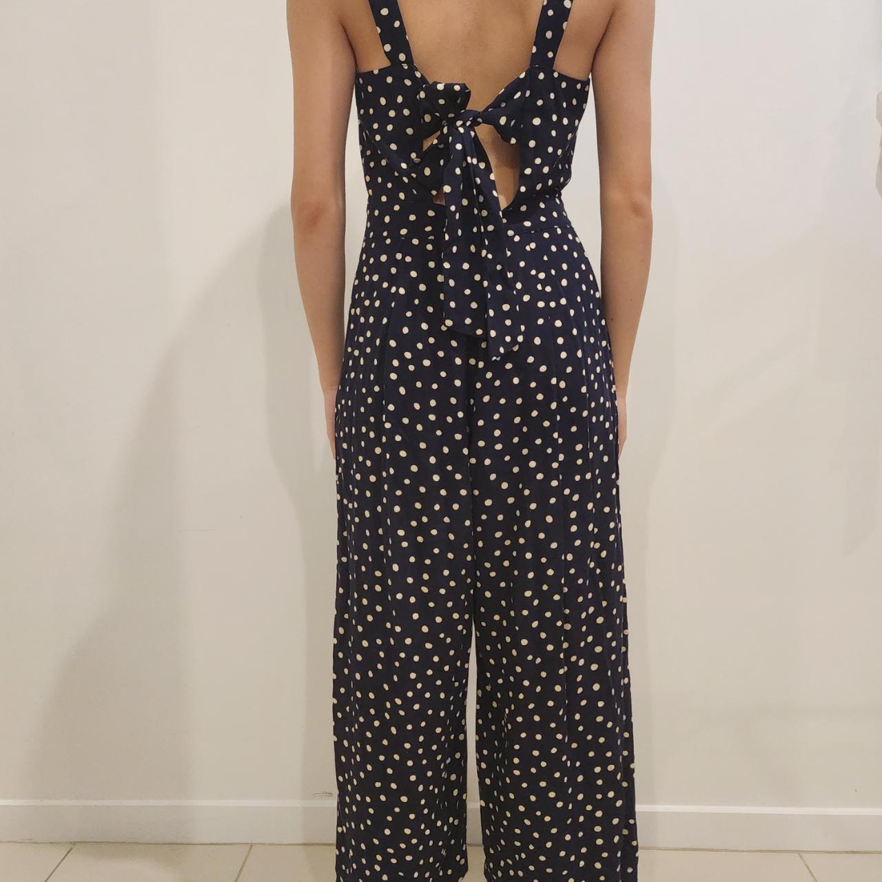 Navy Blue Jumpsuit With White Polka Dots. Brand:... - Depop