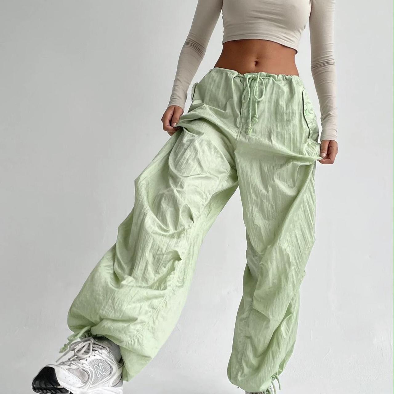 Motel Rocks chute green sage baggy parachute pants... - Depop