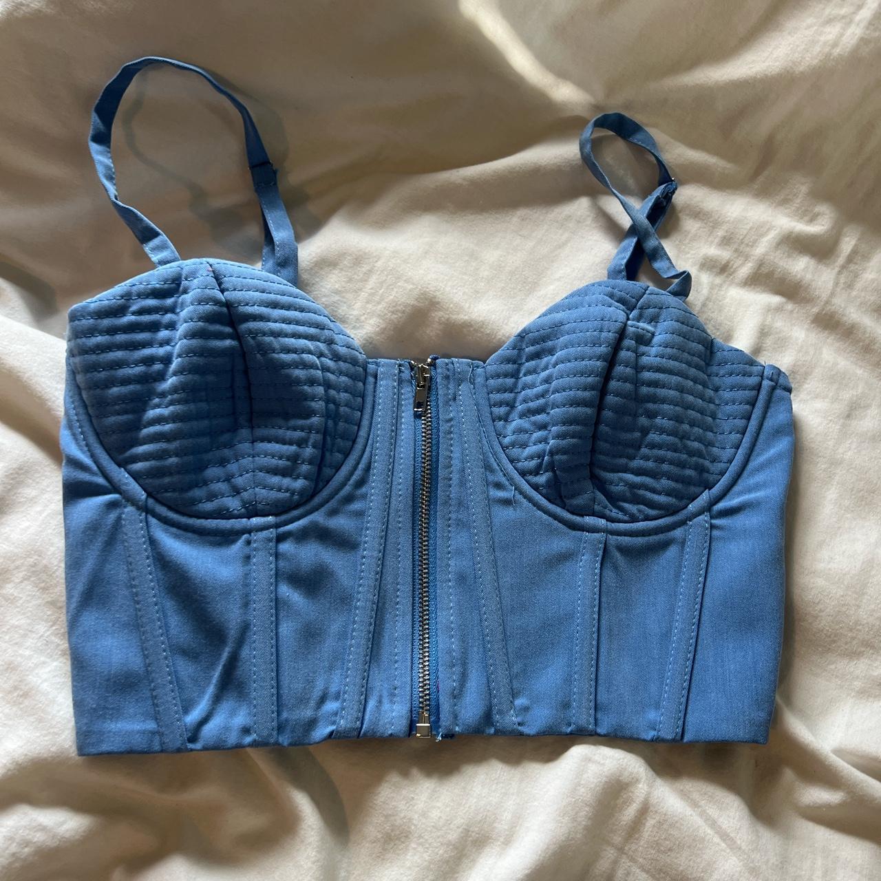 light blue corset top from hello molly working zipper Depop