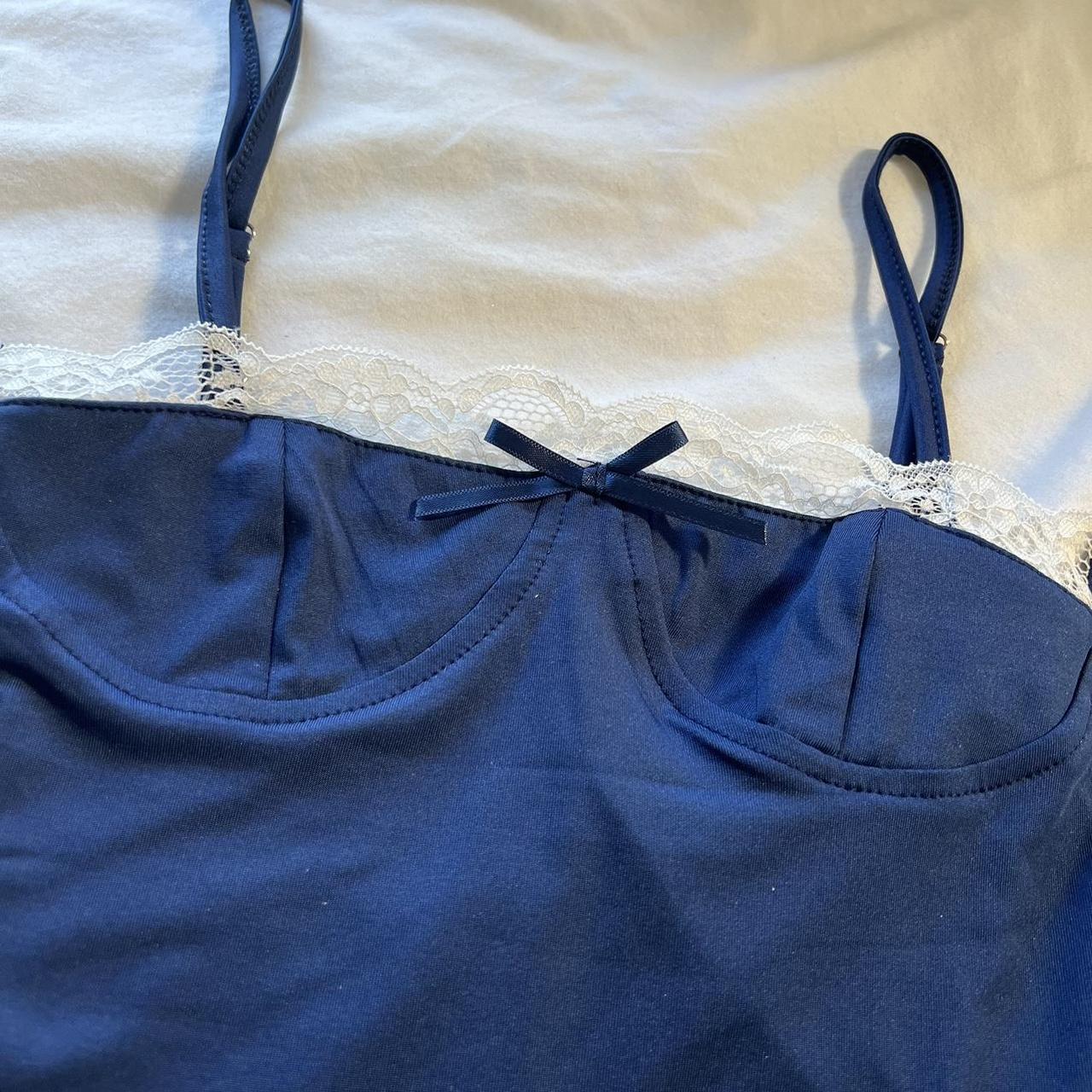 dark blue coquette tank so cute thin material... - Depop