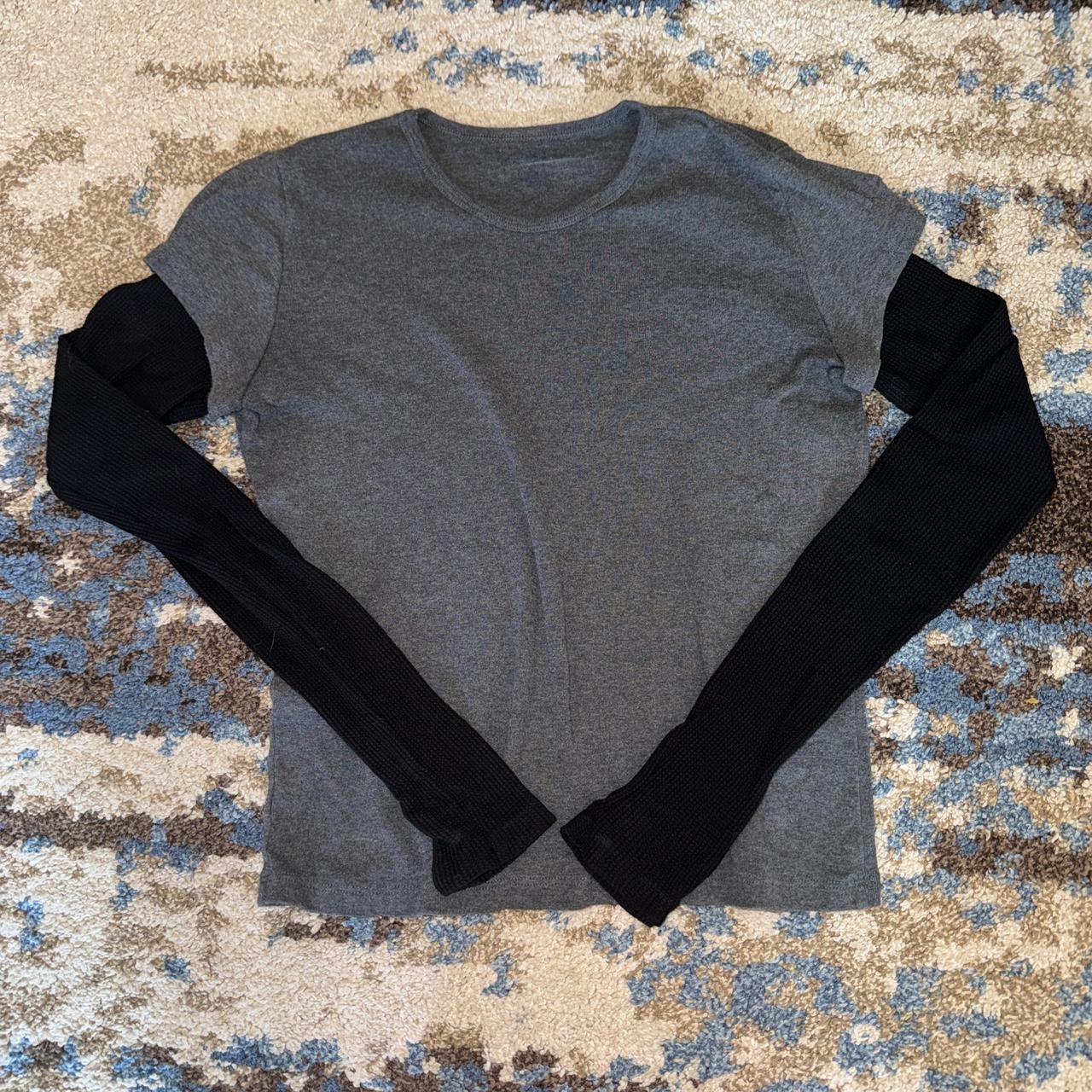 Grey and black t shirt long sleeve from Brandy - Depop