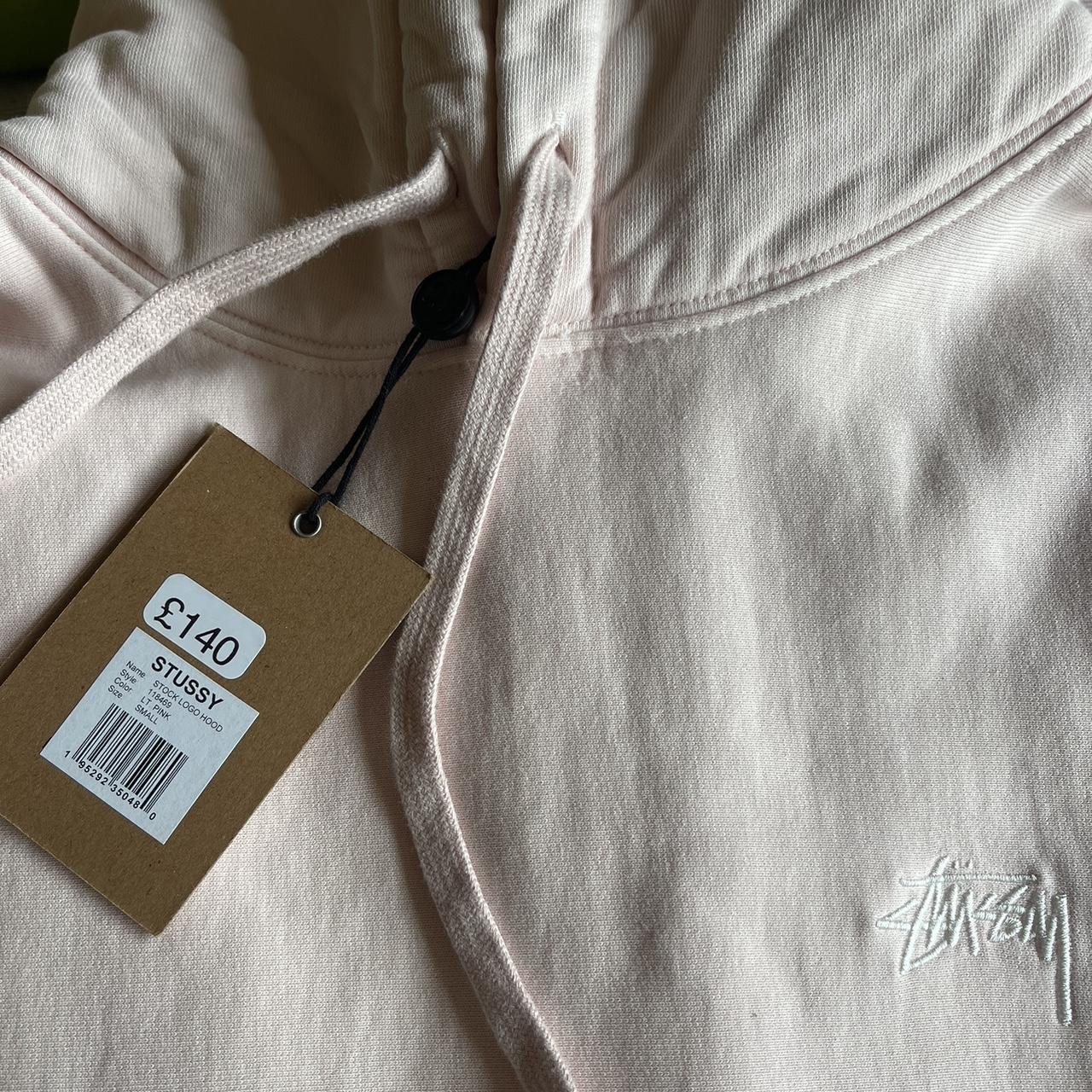 Stussy Pink overdyed stock logo hoodie oversized... - Depop