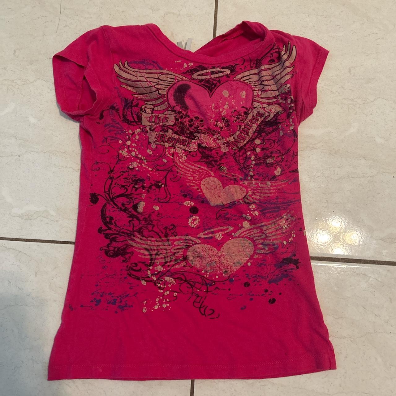 -hot pink Y2K shirt heart and angle wing... - Depop