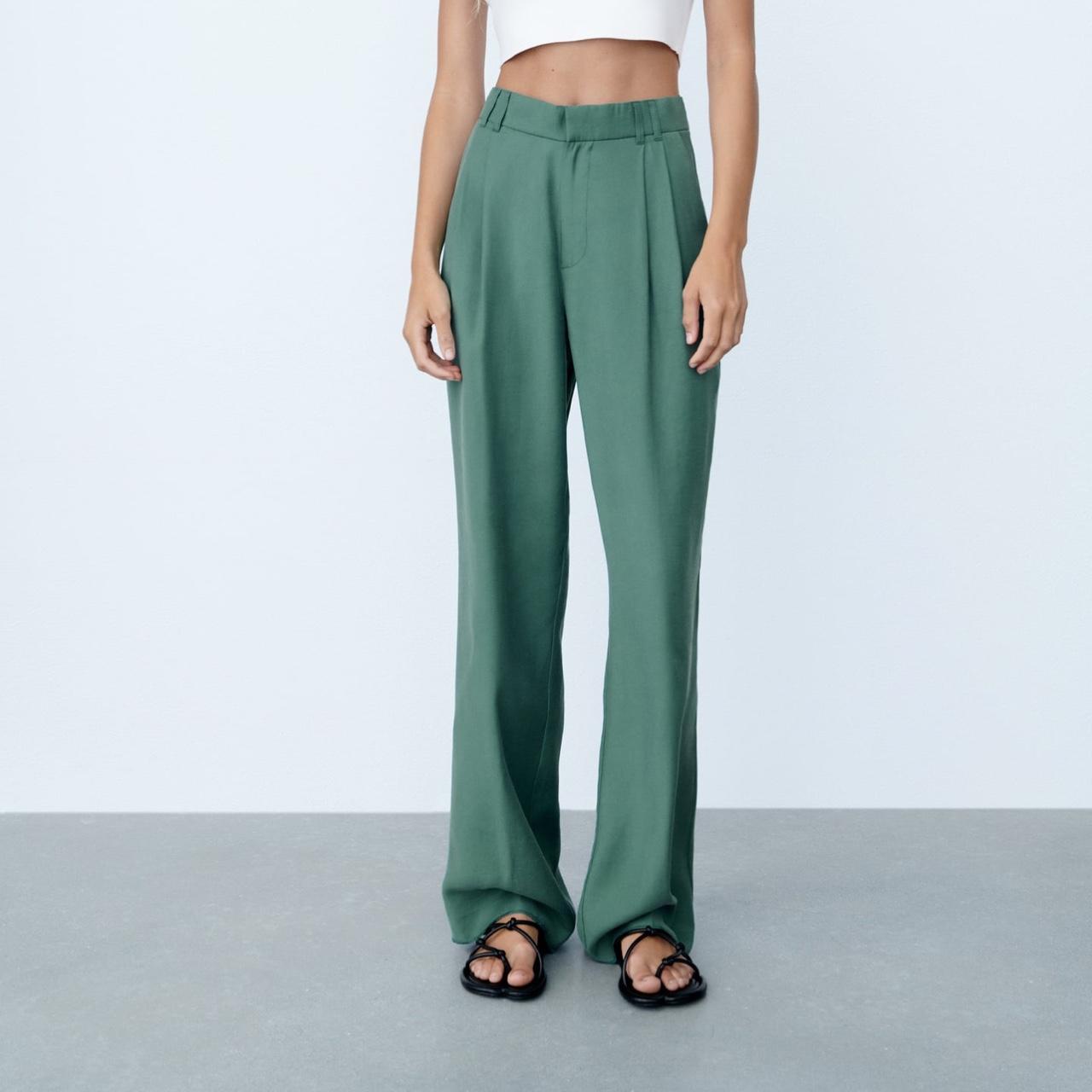 Green Zara pants. Worn once. Medium suiting size... Depop