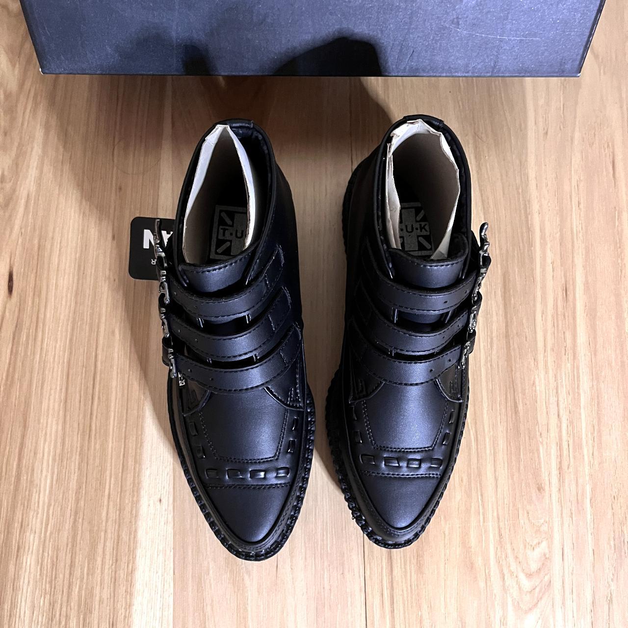 TUK Black 3-Buckle Skull Boot Black faux Depop
