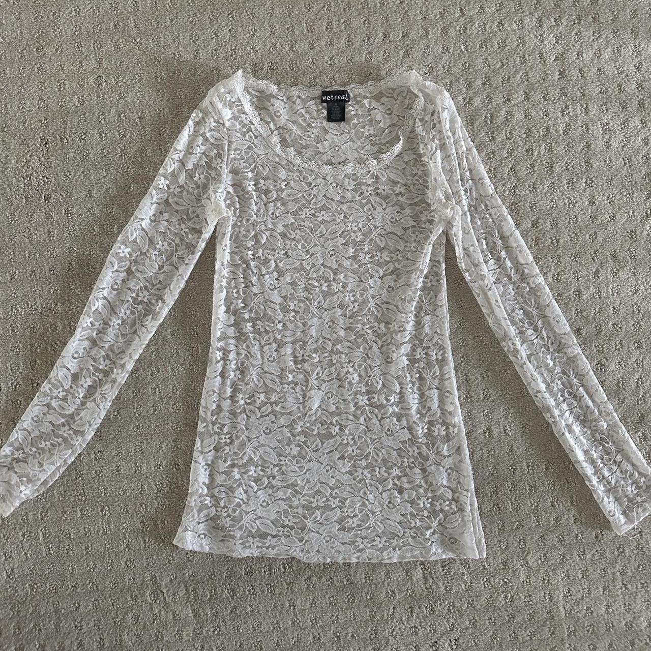 Vintage White Lace Fitted Long sleeve Top It’s... - Depop