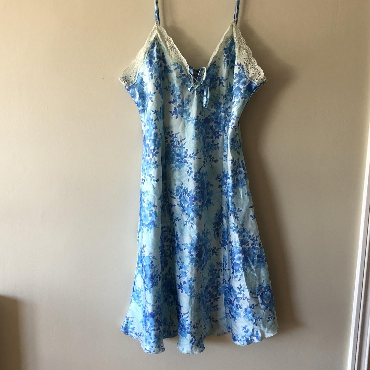 Blue Floral Slip Dress Size : Large Brand :... - Depop