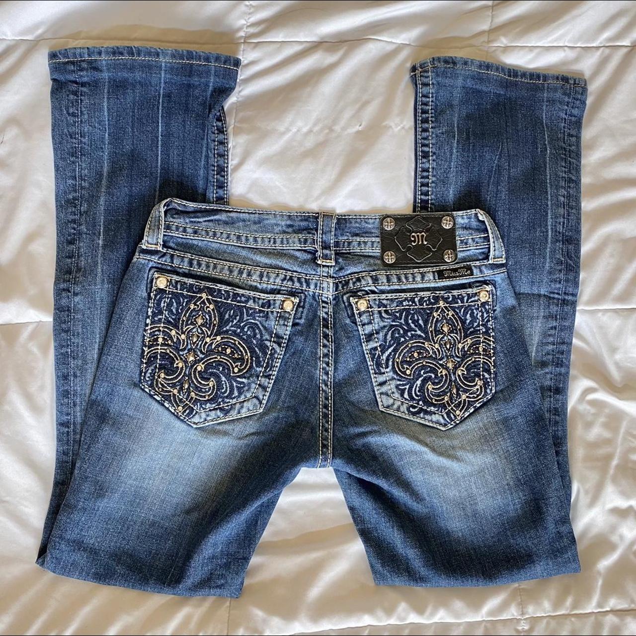 Y2K 2000s Miss Me Low Rise Flare Denim Jeans with... - Depop