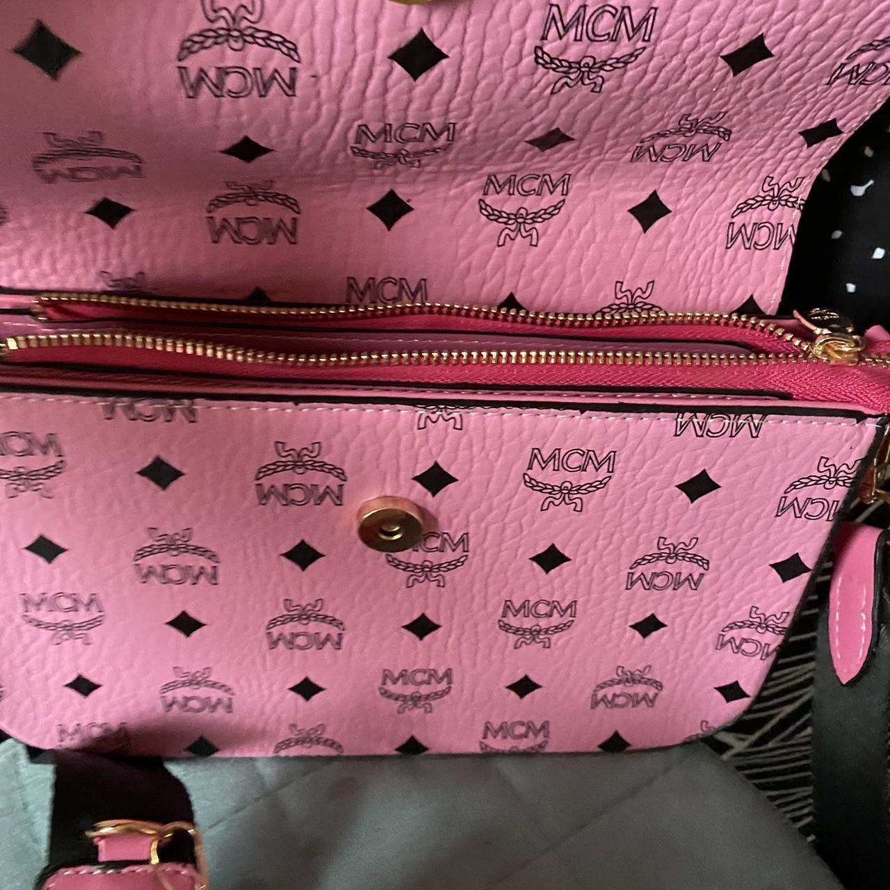 MCM Women's Pink and Black Bag Depop